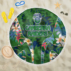 Canberra Raiders Beach Blanket Tropical Hibiscus Floral Pattern With Green And Navy Accents