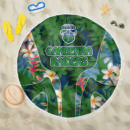 Canberra Raiders Beach Blanket Tropical Hibiscus Floral Pattern With Green And Navy Accents