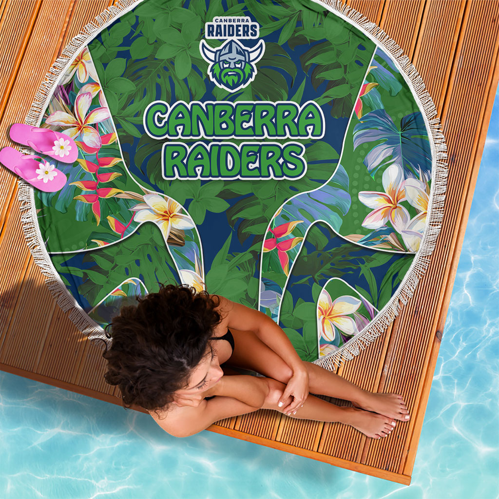 Canberra Raiders Beach Blanket Tropical Hibiscus Floral Pattern With Green And Navy Accents