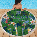 Canberra Raiders Beach Blanket Tropical Hibiscus Floral Pattern With Green And Navy Accents