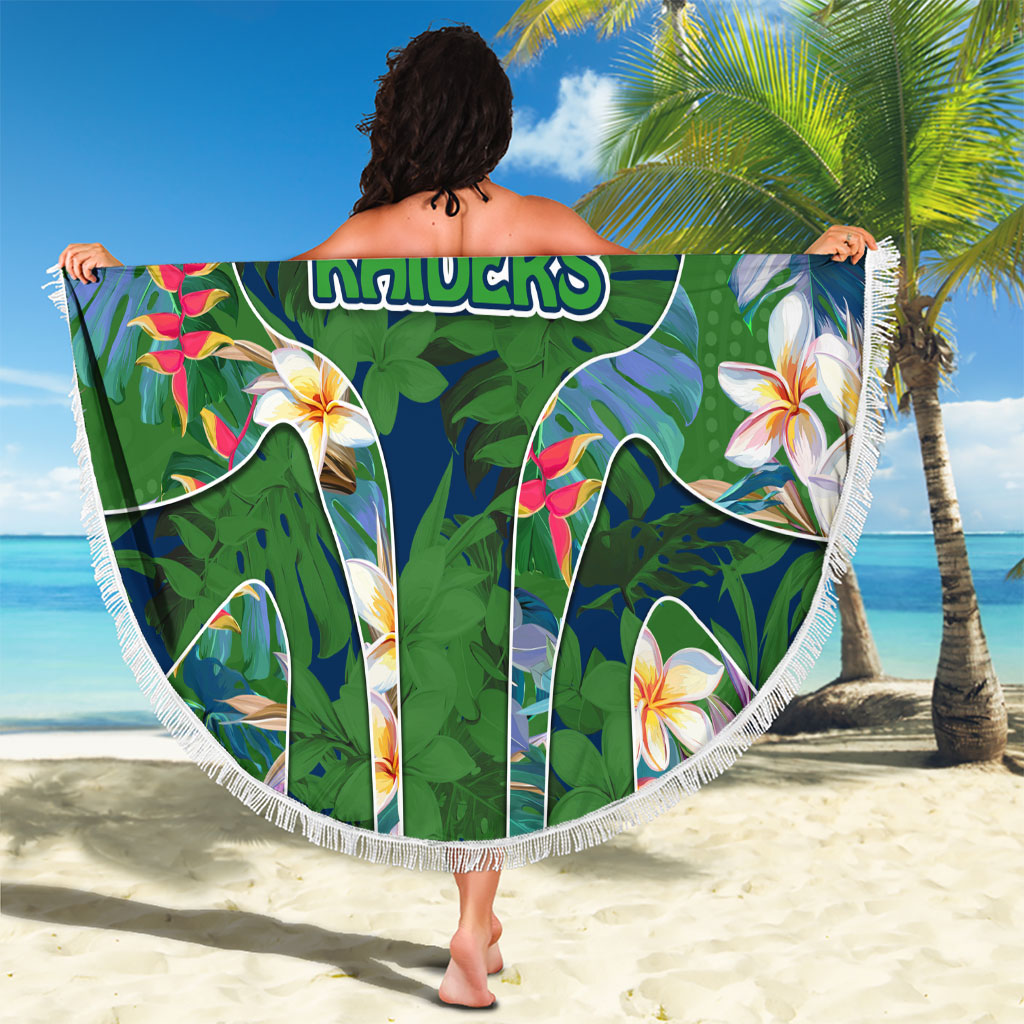 Canberra Raiders Beach Blanket Tropical Hibiscus Floral Pattern With Green And Navy Accents