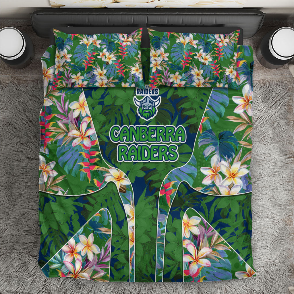 Canberra Raiders Bedding Set Tropical Hibiscus Floral Pattern With Green And Navy Accents