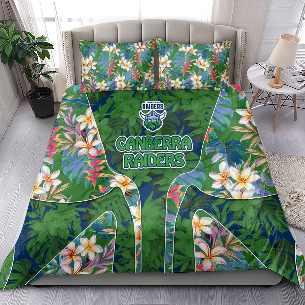 Canberra Raiders Bedding Set Tropical Hibiscus Floral Pattern With Green And Navy Accents