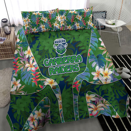 Canberra Raiders Bedding Set Tropical Hibiscus Floral Pattern With Green And Navy Accents