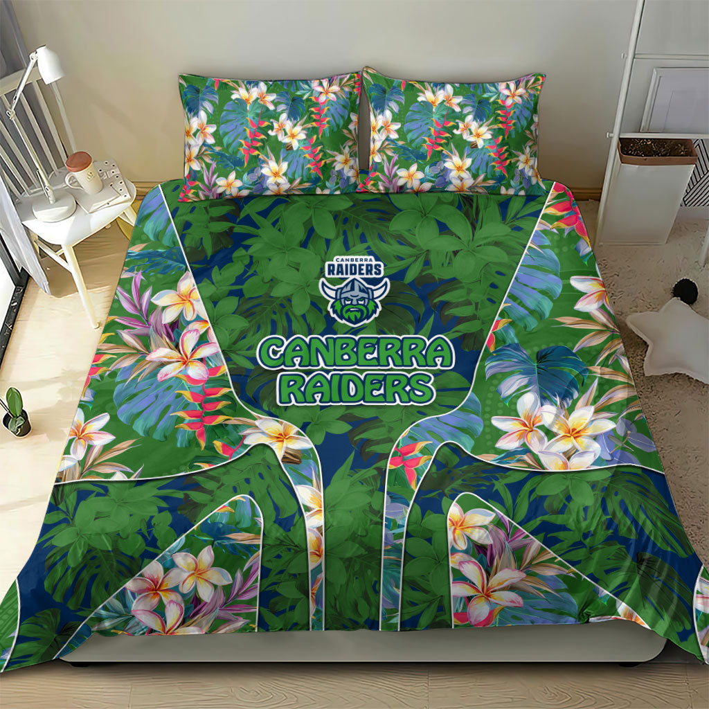 Canberra Raiders Bedding Set Tropical Hibiscus Floral Pattern With Green And Navy Accents