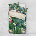 Canberra Raiders Bedding Set Tropical Hibiscus Floral Pattern With Green And Navy Accents