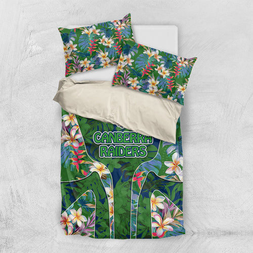 Canberra Raiders Bedding Set Tropical Hibiscus Floral Pattern With Green And Navy Accents