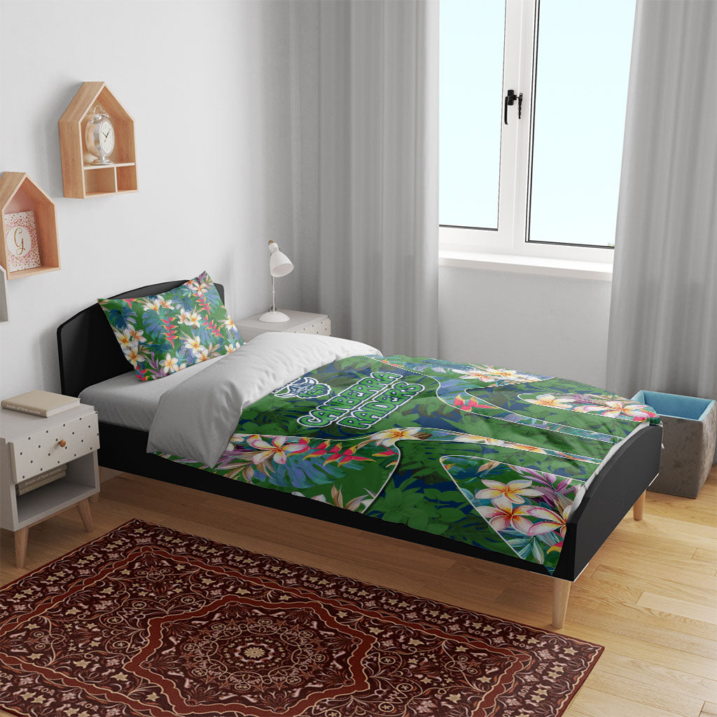 Canberra Raiders Bedding Set Tropical Hibiscus Floral Pattern With Green And Navy Accents