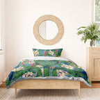 Canberra Raiders Bedding Set Tropical Hibiscus Floral Pattern With Green And Navy Accents