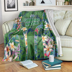 Canberra Raiders Blanket Tropical Hibiscus Floral Pattern With Green And Navy Accents
