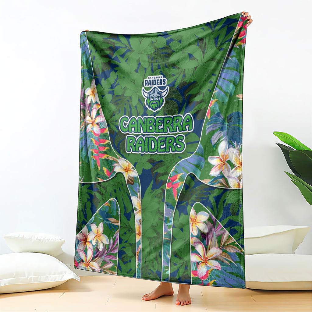 Canberra Raiders Blanket Tropical Hibiscus Floral Pattern With Green And Navy Accents