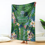 Canberra Raiders Blanket Tropical Hibiscus Floral Pattern With Green And Navy Accents