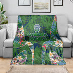 Canberra Raiders Blanket Tropical Hibiscus Floral Pattern With Green And Navy Accents