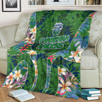 Canberra Raiders Blanket Tropical Hibiscus Floral Pattern With Green And Navy Accents