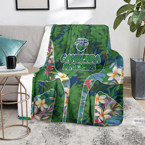 Canberra Raiders Blanket Tropical Hibiscus Floral Pattern With Green And Navy Accents