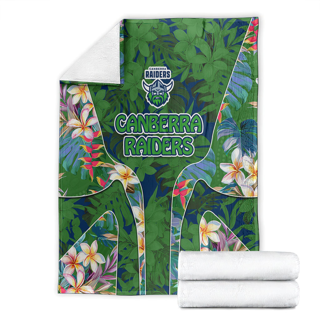Canberra Raiders Blanket Tropical Hibiscus Floral Pattern With Green And Navy Accents