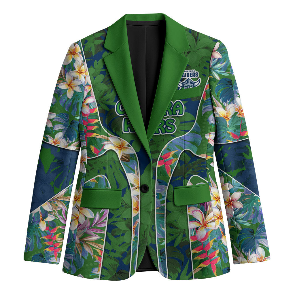 Canberra Raiders Blazer Tropical Hibiscus Floral Pattern With Green And Navy Accents
