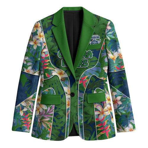 Canberra Raiders Blazer Tropical Hibiscus Floral Pattern With Green And Navy Accents