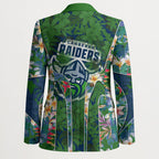 Canberra Raiders Blazer Tropical Hibiscus Floral Pattern With Green And Navy Accents