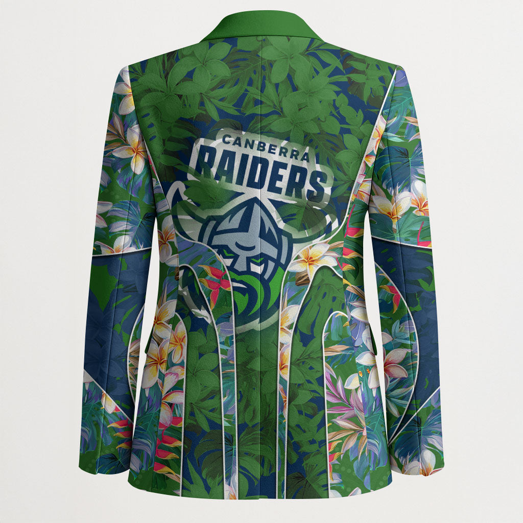 Canberra Raiders Blazer Tropical Hibiscus Floral Pattern With Green And Navy Accents