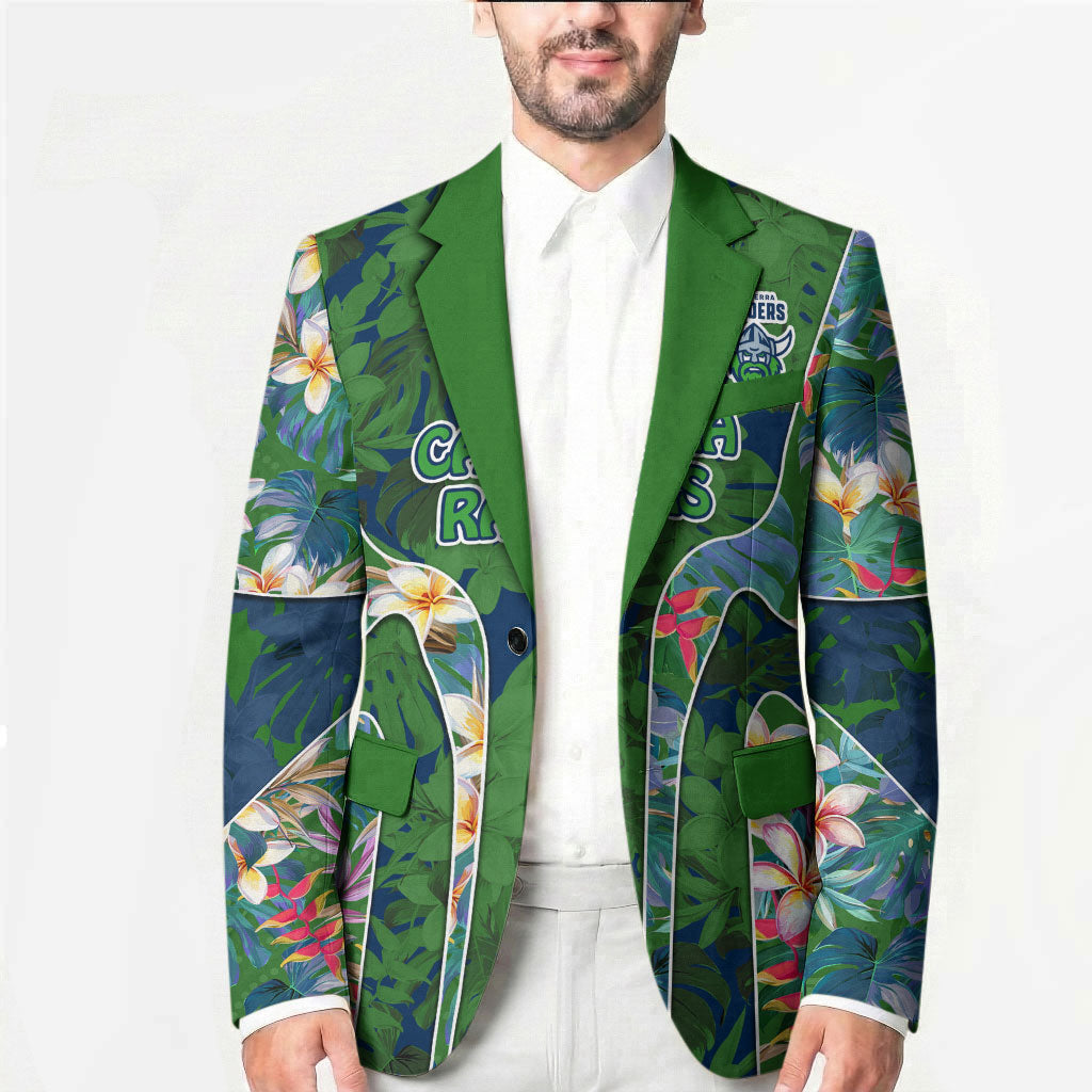 Canberra Raiders Blazer Tropical Hibiscus Floral Pattern With Green And Navy Accents