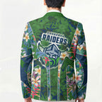 Canberra Raiders Blazer Tropical Hibiscus Floral Pattern With Green And Navy Accents