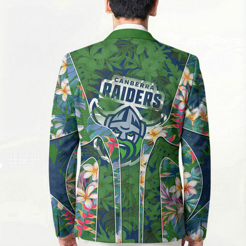 Canberra Raiders Blazer Tropical Hibiscus Floral Pattern With Green And Navy Accents