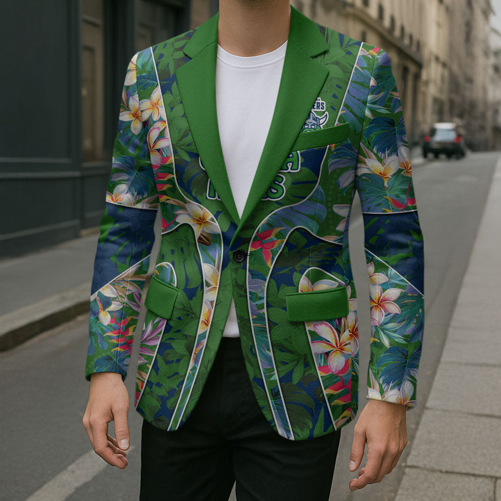 Canberra Raiders Blazer Tropical Hibiscus Floral Pattern With Green And Navy Accents