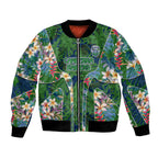 Canberra Raiders Bomber Jacket Tropical Hibiscus Floral Pattern With Green And Navy Accents