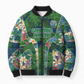 Canberra Raiders Bomber Puffer Jacket Tropical Hibiscus Floral Pattern With Green And Navy Accents