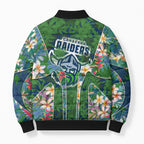Canberra Raiders Bomber Puffer Jacket Tropical Hibiscus Floral Pattern With Green And Navy Accents