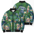 Canberra Raiders Bomber Puffer Jacket Tropical Hibiscus Floral Pattern With Green And Navy Accents
