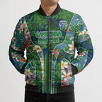 Canberra Raiders Bomber Puffer Jacket Tropical Hibiscus Floral Pattern With Green And Navy Accents