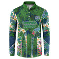 Canberra Raiders Button Sweatshirt Tropical Hibiscus Floral Pattern With Green And Navy Accents