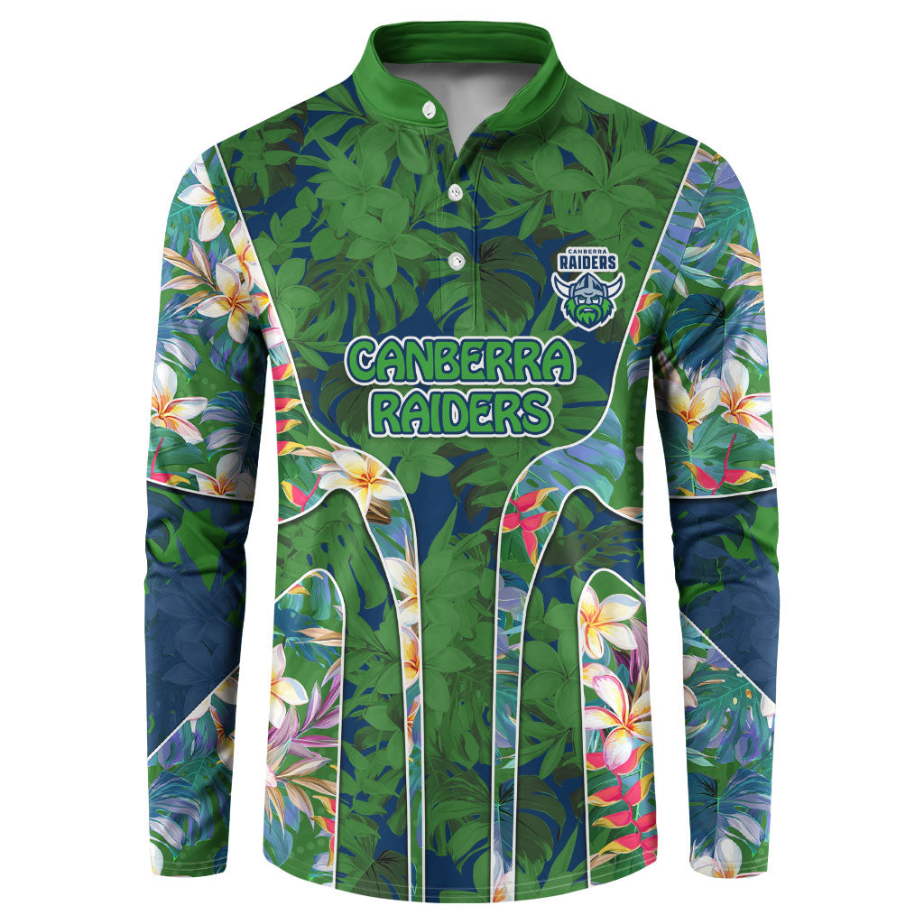 Canberra Raiders Button Sweatshirt Tropical Hibiscus Floral Pattern With Green And Navy Accents