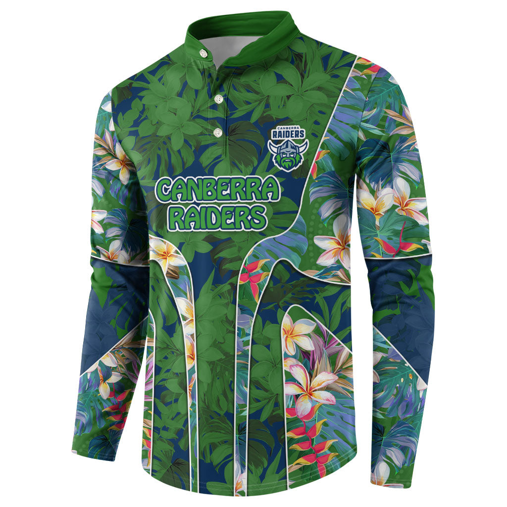 Canberra Raiders Button Sweatshirt Tropical Hibiscus Floral Pattern With Green And Navy Accents