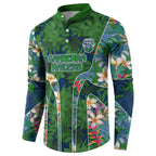 Canberra Raiders Button Sweatshirt Tropical Hibiscus Floral Pattern With Green And Navy Accents