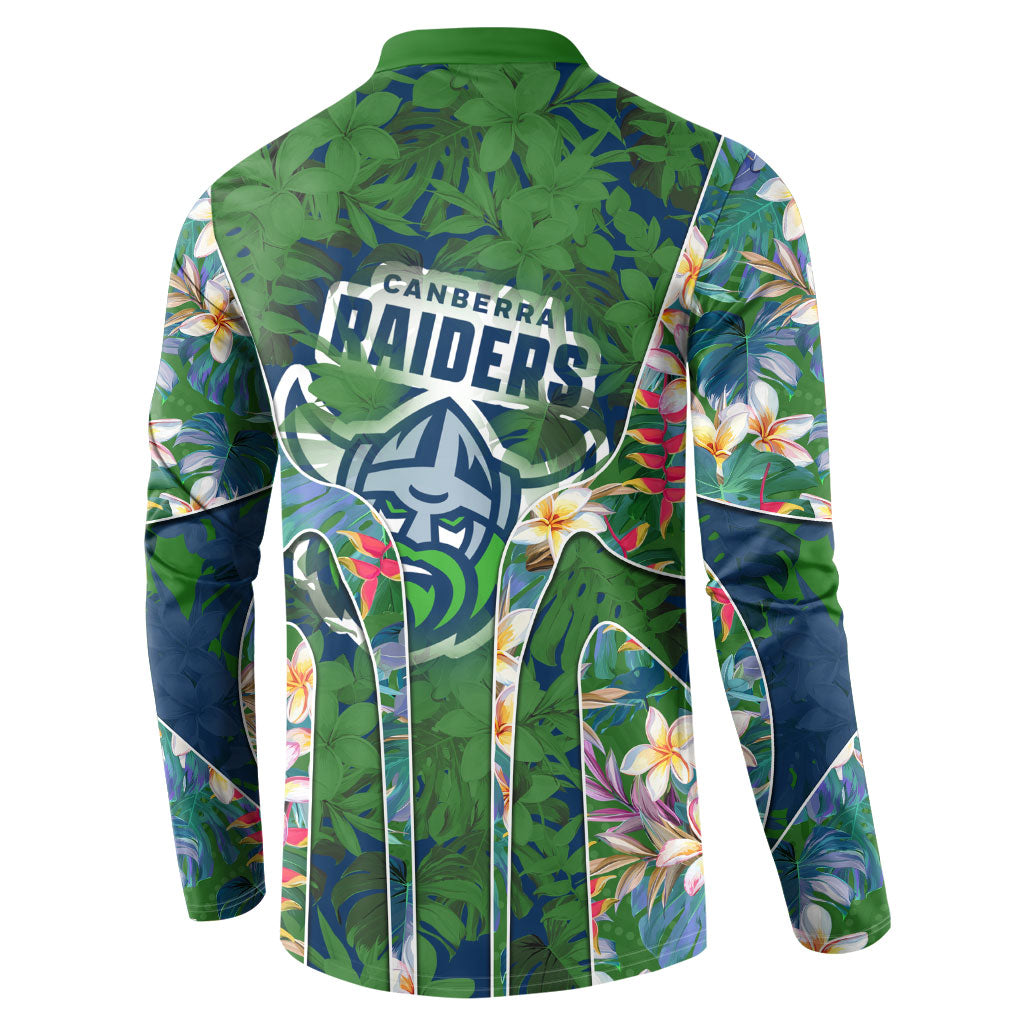 Canberra Raiders Button Sweatshirt Tropical Hibiscus Floral Pattern With Green And Navy Accents