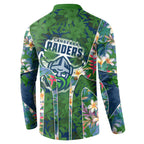 Canberra Raiders Button Sweatshirt Tropical Hibiscus Floral Pattern With Green And Navy Accents