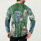 Canberra Raiders Button Sweatshirt Tropical Hibiscus Floral Pattern With Green And Navy Accents
