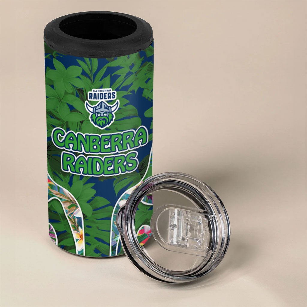 Canberra Raiders 4 in 1 Can Cooler Tumbler Tropical Hibiscus Floral Pattern With Green And Navy Accents