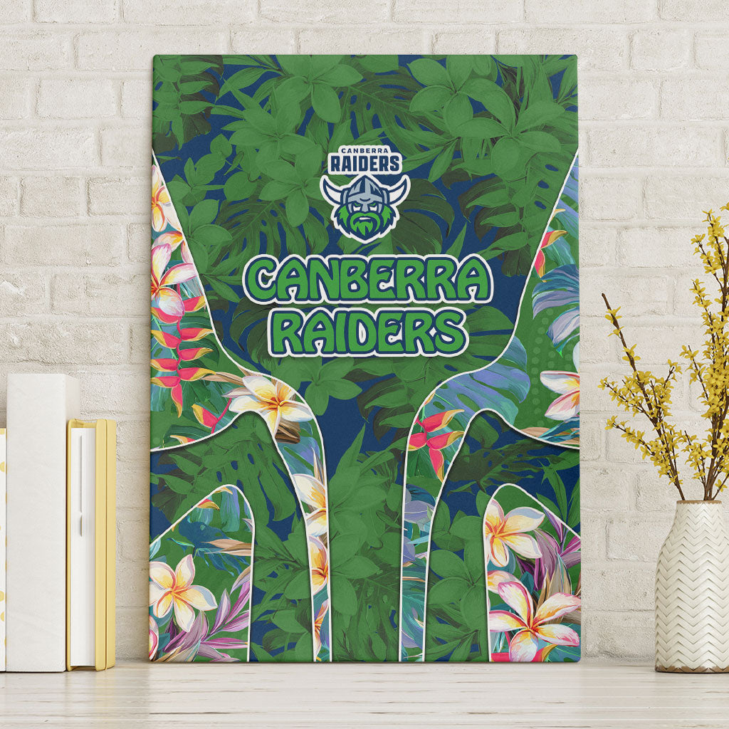 Canberra Raiders Canvas Wall Art Tropical Hibiscus Floral Pattern With Green And Navy Accents