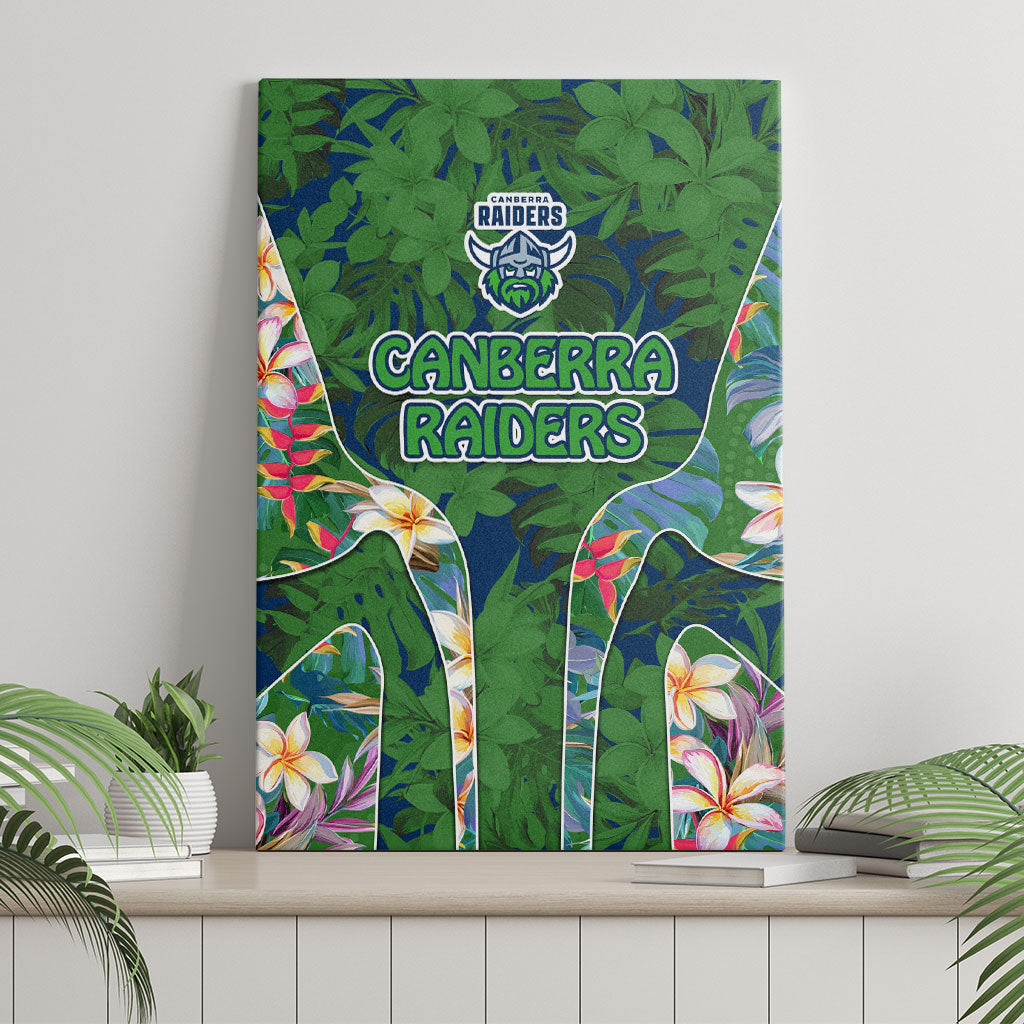 Canberra Raiders Canvas Wall Art Tropical Hibiscus Floral Pattern With Green And Navy Accents