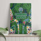 Canberra Raiders Canvas Wall Art Tropical Hibiscus Floral Pattern With Green And Navy Accents