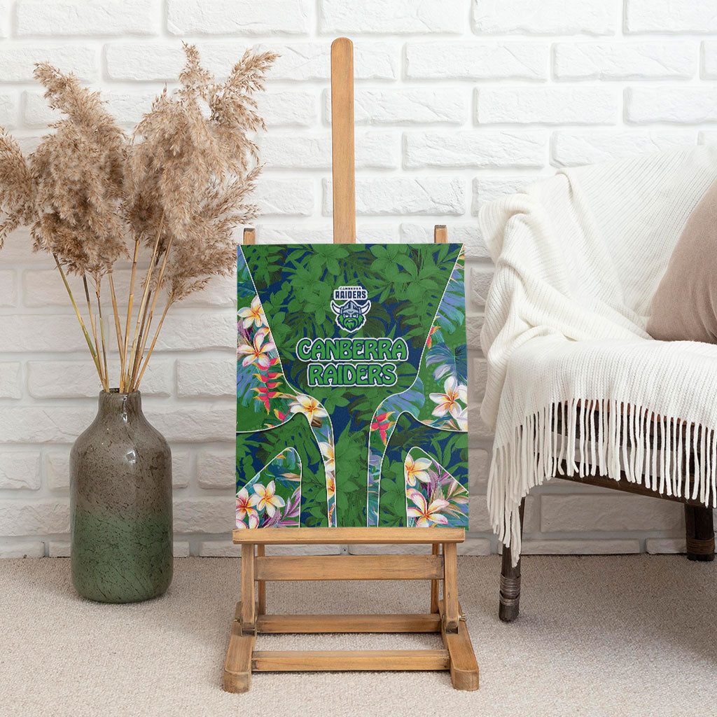 Canberra Raiders Canvas Wall Art Tropical Hibiscus Floral Pattern With Green And Navy Accents