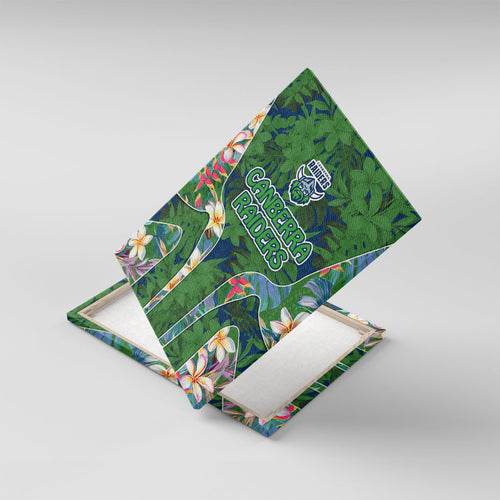 Canberra Raiders Canvas Wall Art Tropical Hibiscus Floral Pattern With Green And Navy Accents