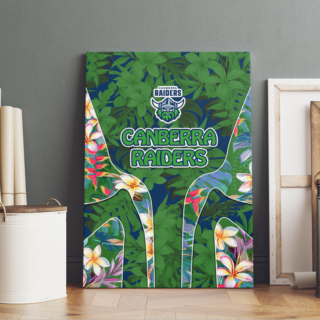 Canberra Raiders Canvas Wall Art Tropical Hibiscus Floral Pattern With Green And Navy Accents