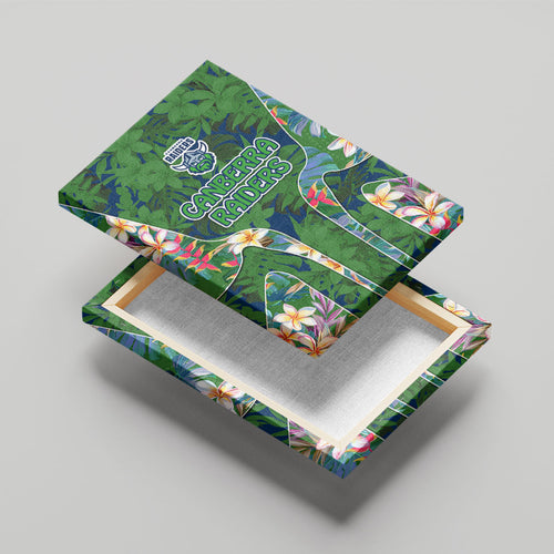 Canberra Raiders Canvas Wall Art Tropical Hibiscus Floral Pattern With Green And Navy Accents