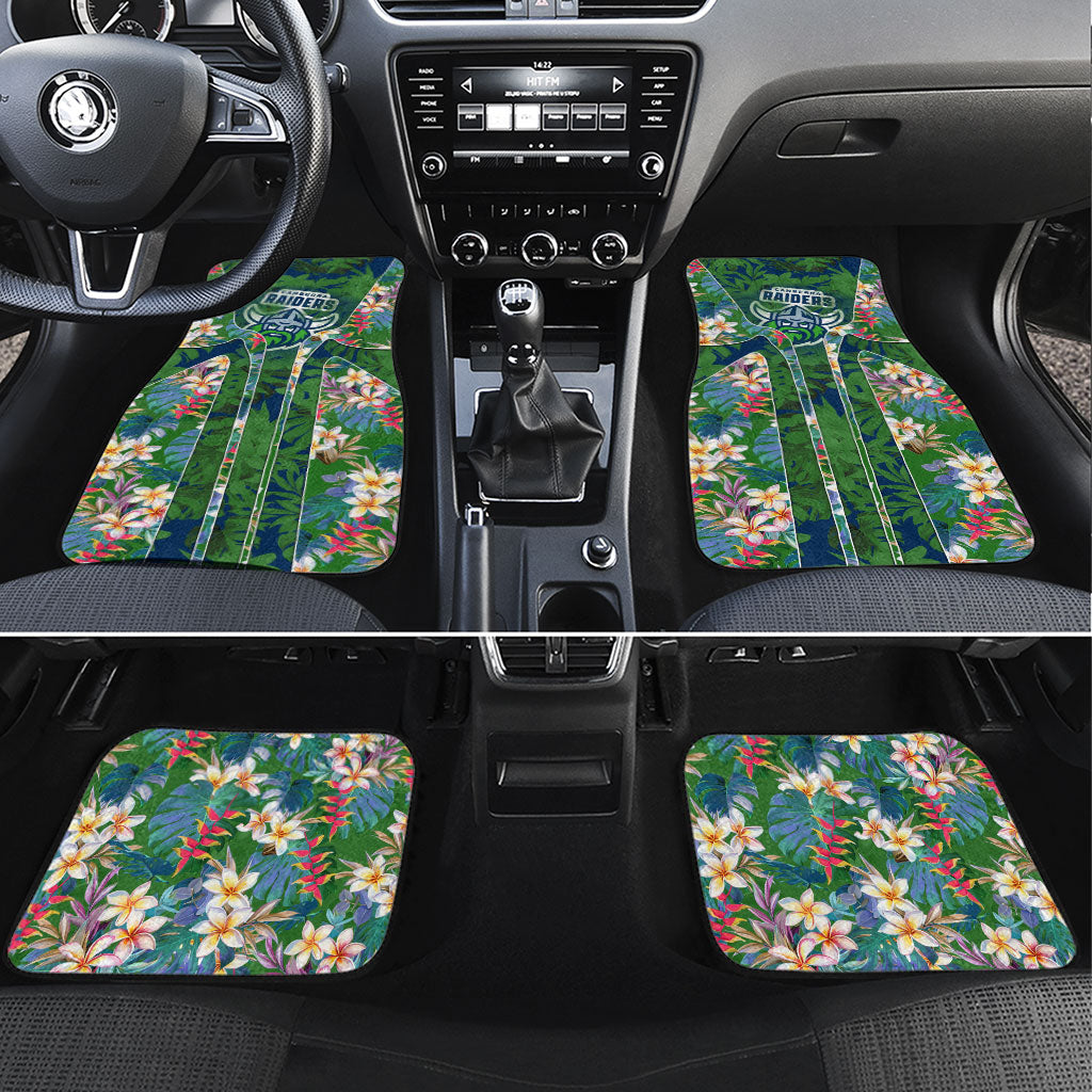 Canberra Raiders Car Mats Tropical Hibiscus Floral Pattern With Green And Navy Accents