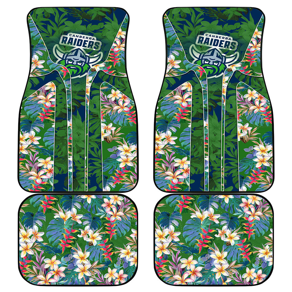 Canberra Raiders Car Mats Tropical Hibiscus Floral Pattern With Green And Navy Accents
